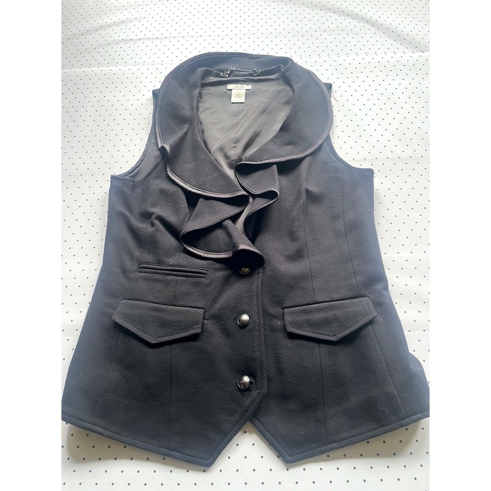 Cache Black Ruffle Collar Vest Womens Small Gothic Lagenlook